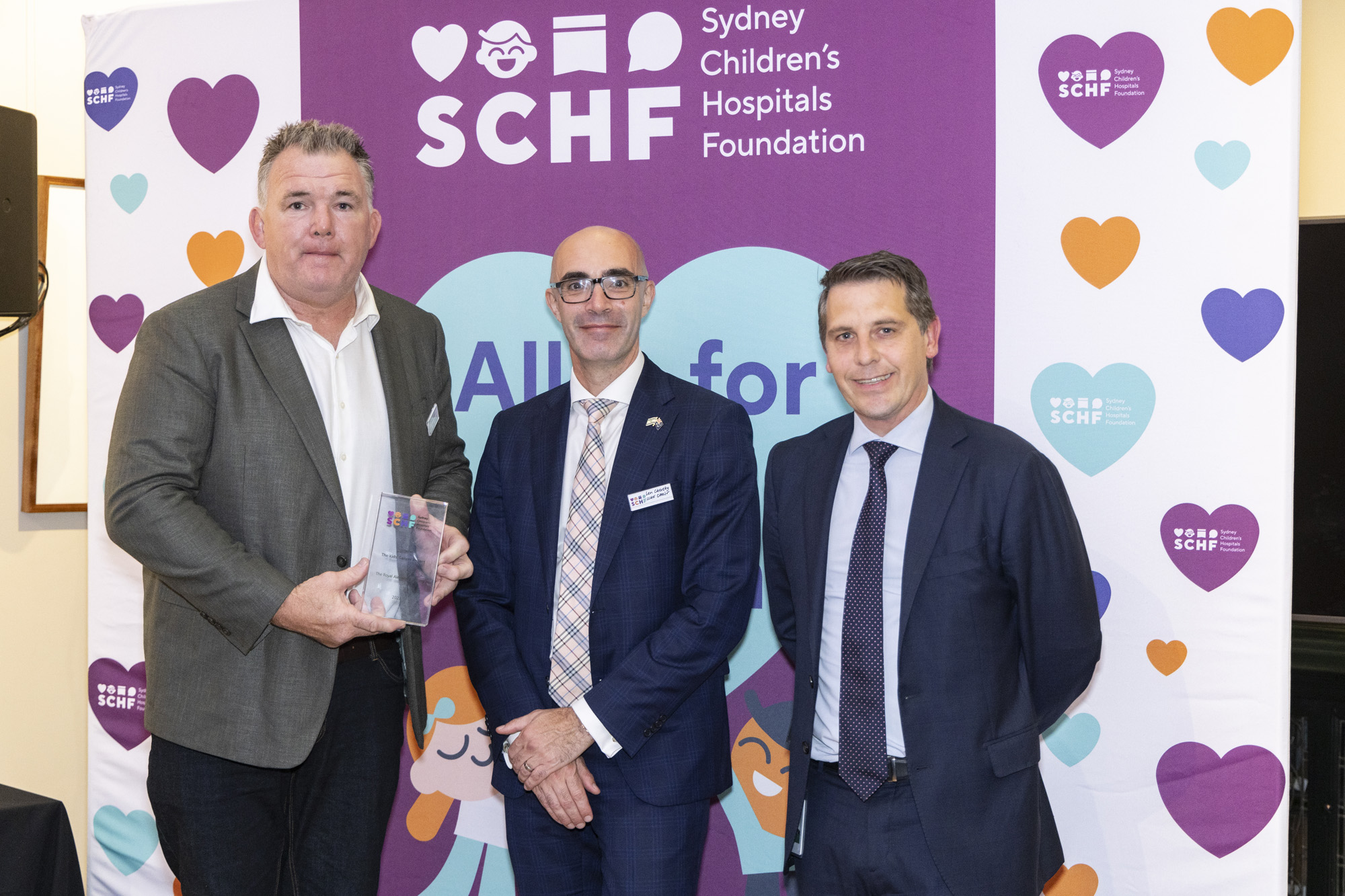 (L-R) CEO Owen Finegan, Sydney Children’s Hospital Foundation Chair Len Chersky and NSW Minister for Health and Medical Research Ryan Park