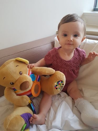 Belinda bear with baby in hospital