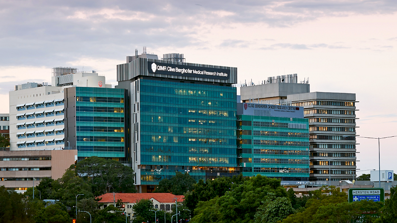 A landscape photograph of the impressive QIMR Berghofer medical research buildings.