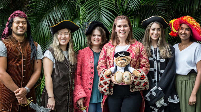 Dr Dannielle Upton and her crewmates on Pirate Day 2022 dressed up in pirate attire.
