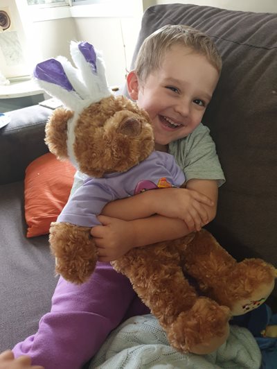Parker and Easter bear with bunny ears 