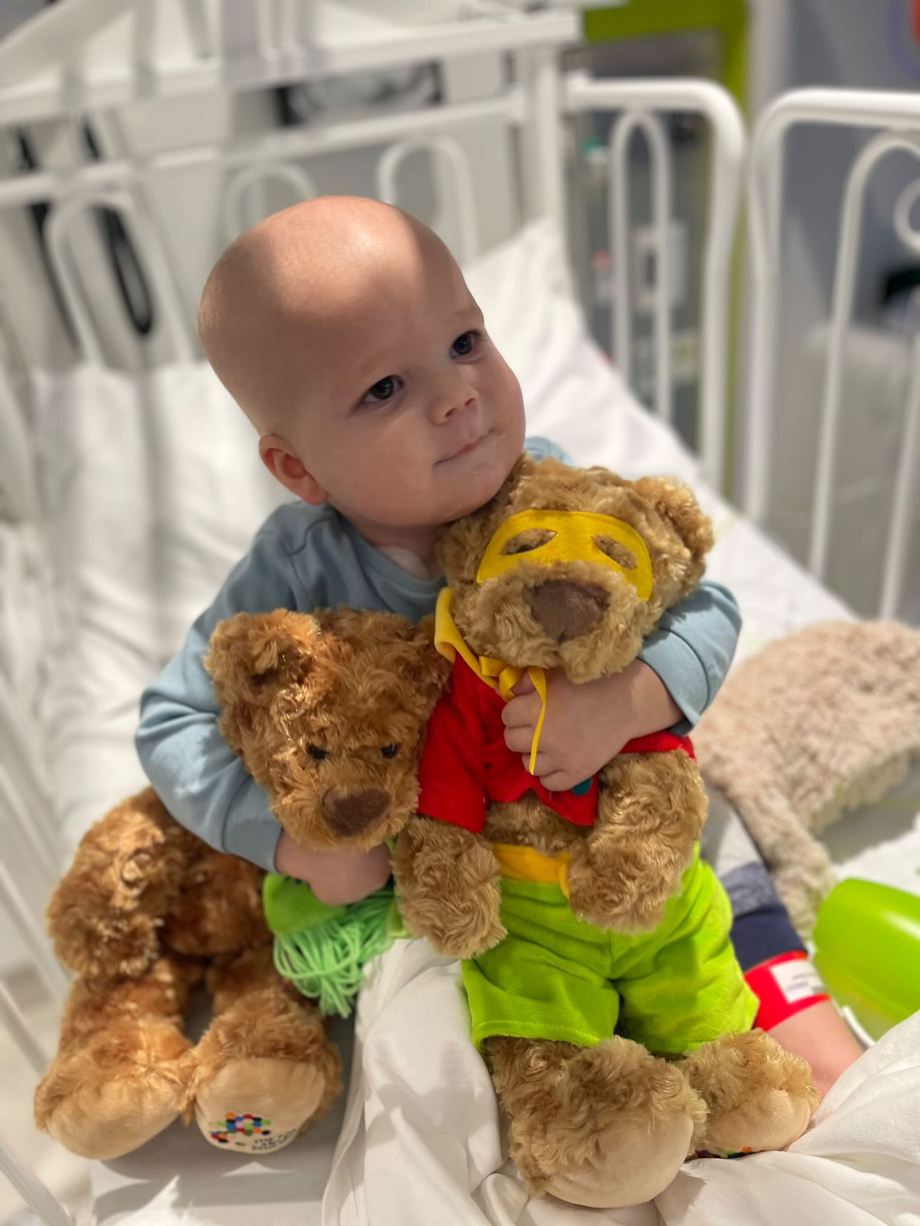 Tommy at hospital with donated bears