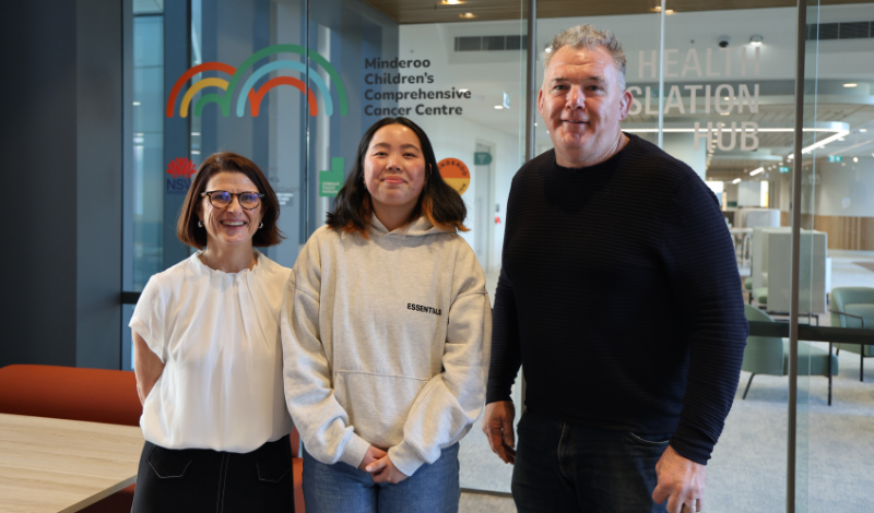 Jasmine with The Kids’ Cancer Project's CEO, Owen Finegan and Head of Research, Justine Stehn.