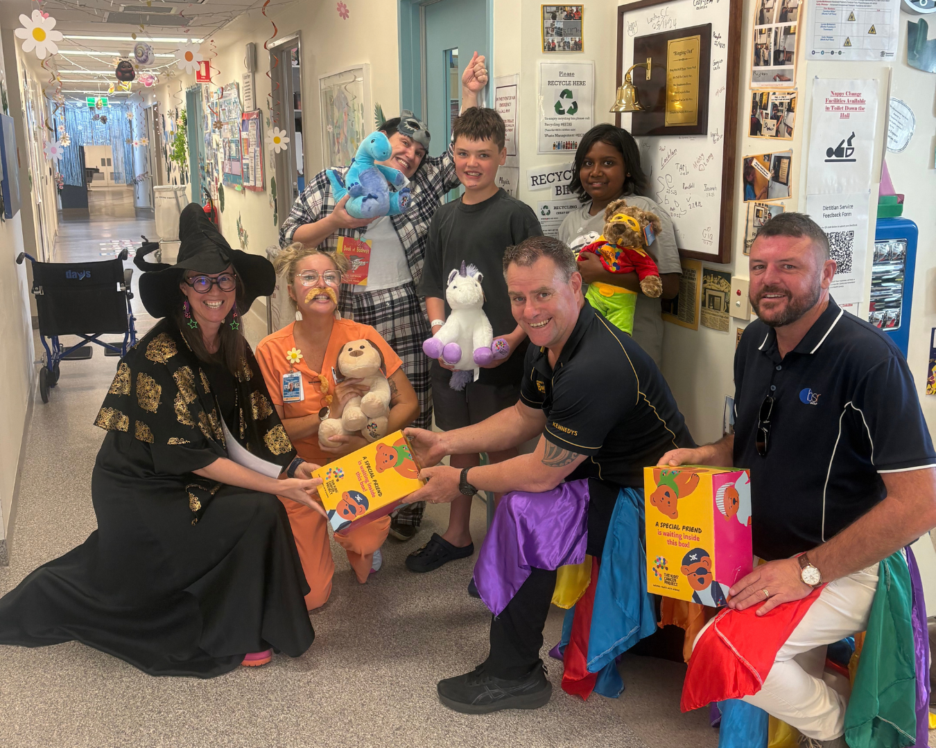 Representatives from BSR delivering bears to the Cairns Paediatric Oncology ward.