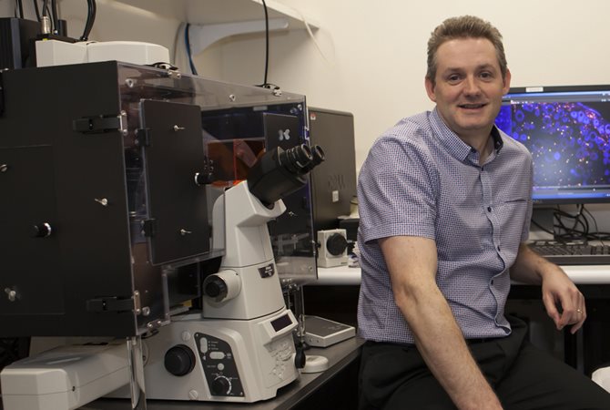 Professor Nick Gottardo sits in his lab.