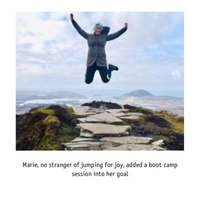 Marie, no stranger of jumping for joy, added a boot camp session into her goal