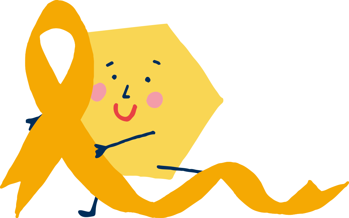 Hexadude holding the yellow cancer awareness ribbon