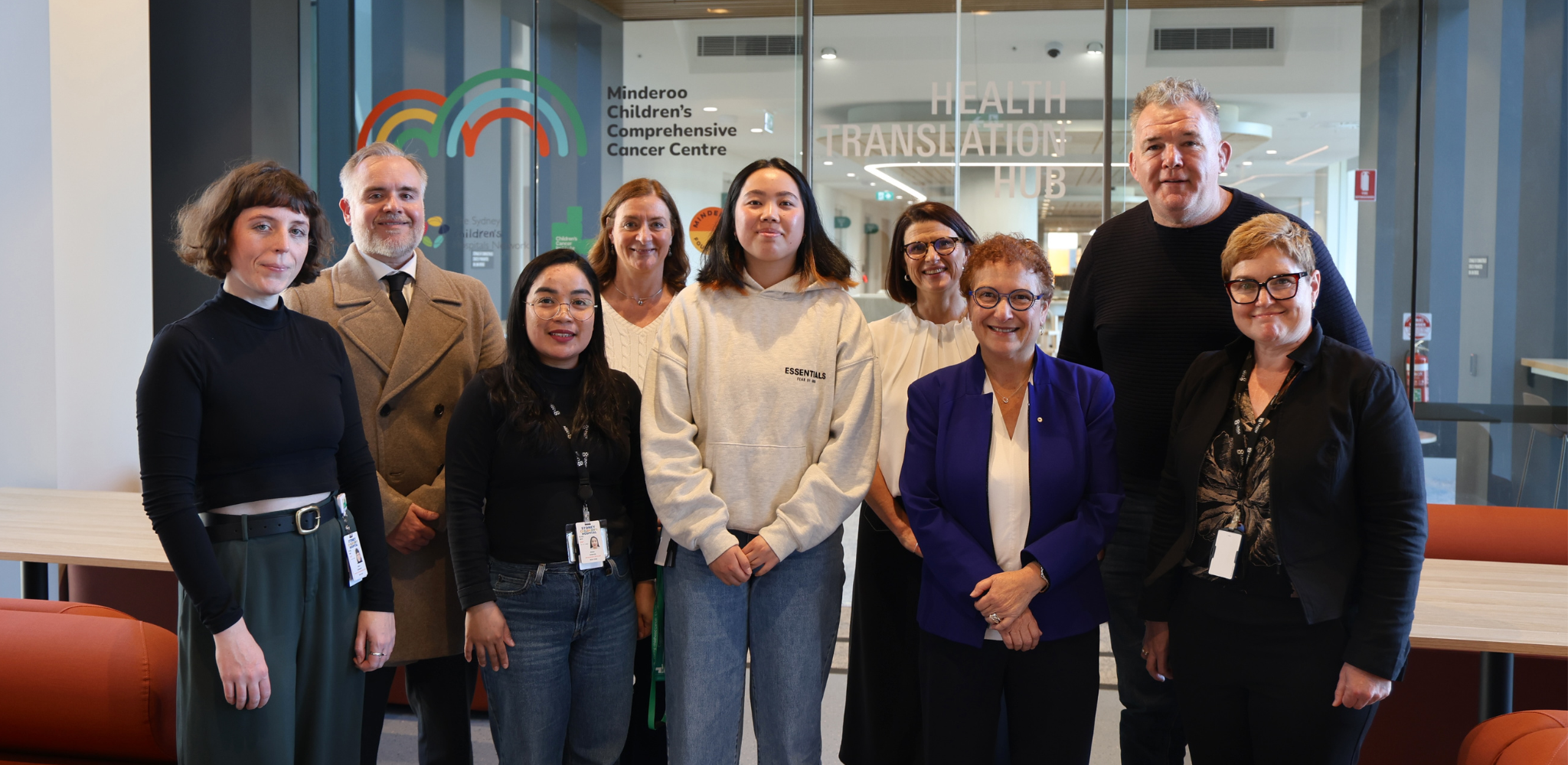 Inaugural Josh McCarroll PhD Excellence Award recipient Jasmine Jin with representatives from The Kids' Cancer Project, Children’s Cancer Institute and the McCarroll Family.