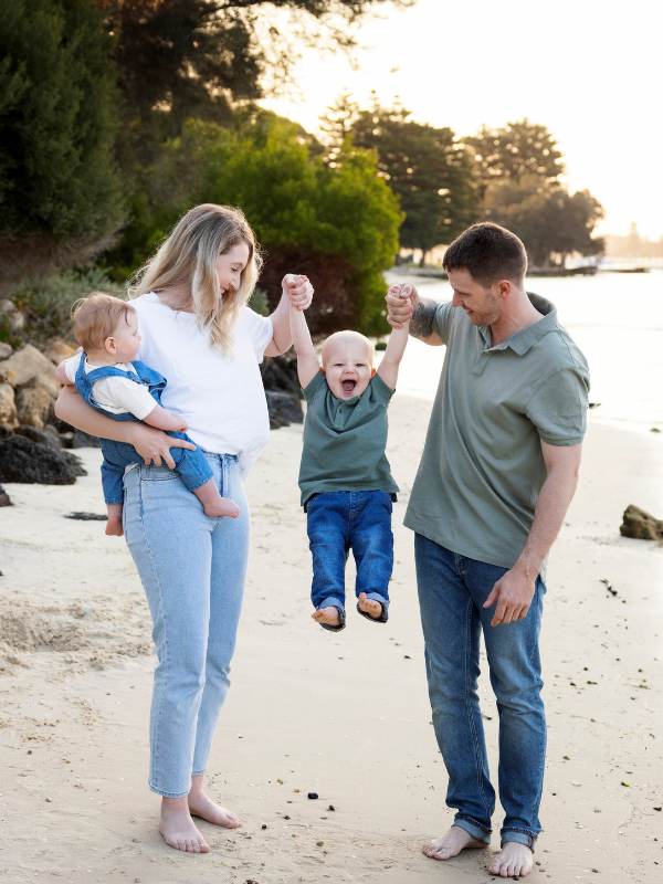 Christmas bear sales support research for child cancer like leukaemia - Tommy with his parents on the beach