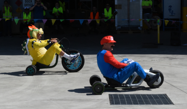 Bromic staff dressed as Mario Cart racers