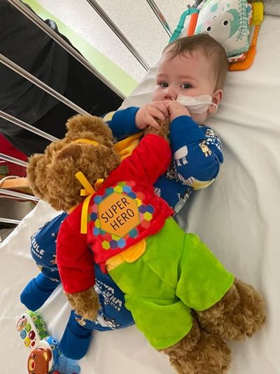 Super hero bear friend in hospital