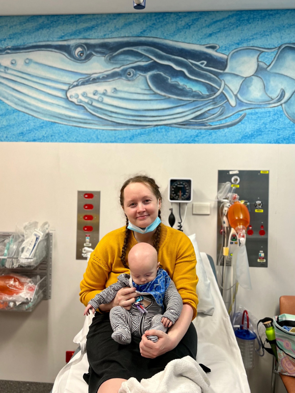 Young child Toby in hospital with mum